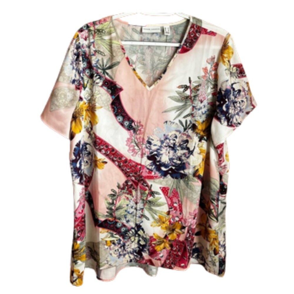 Susan Graver Multicolor Floral Mixed Print Blouse Size Large